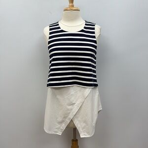 Derek Lam 10 Crosby Striped Asymmetrical Hem Sleeveless Tunic Shirt Navy 6